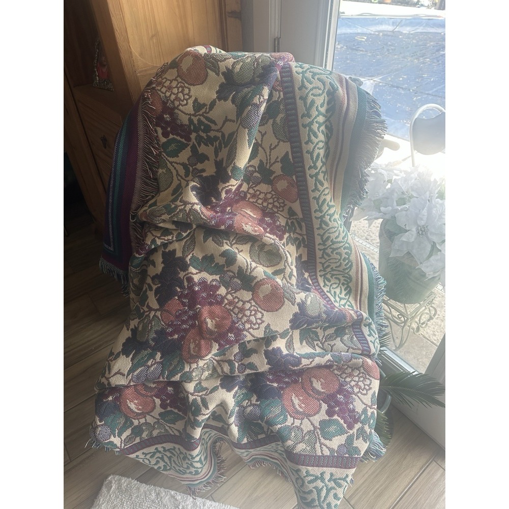 Vintage Goodwin Weavers Woven Tapestry Throw Blanket Fringe  47 X 67